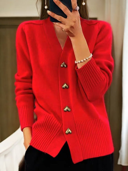 Women's Wool Knit Cardigan Button Front Warm Winter