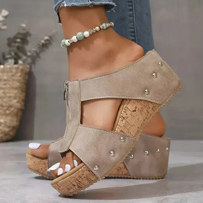 Women’s Comfort Wedge Sandals with Front Zipper