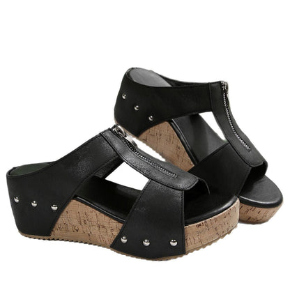Women’s Comfort Wedge Sandals with Front Zipper