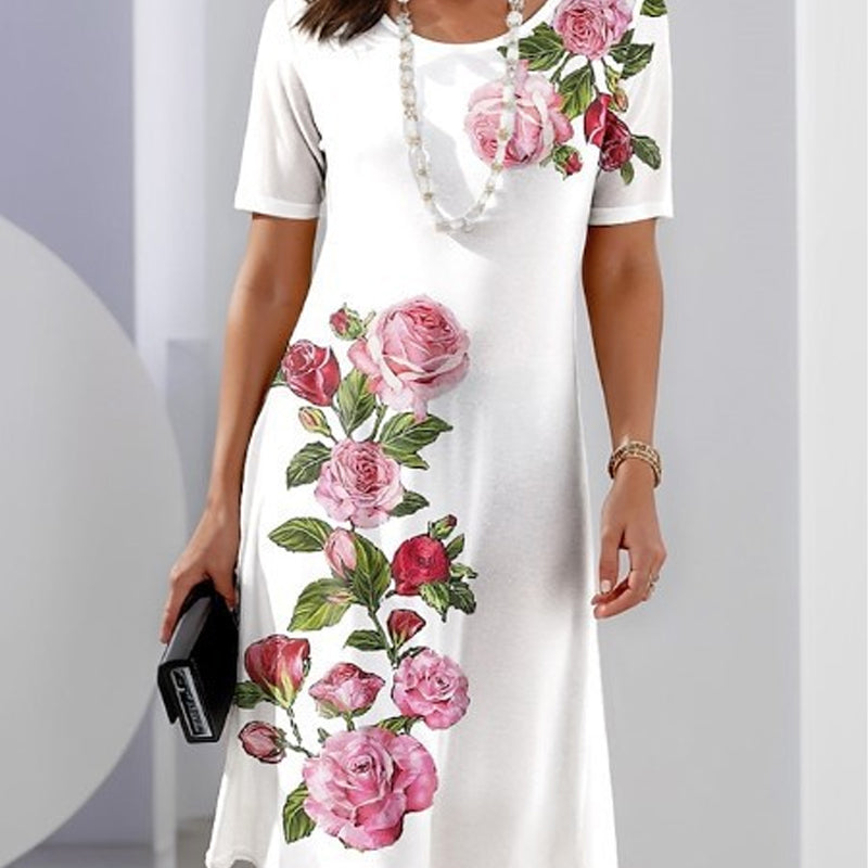 Women's Floral Midi Dress Short Sleeves