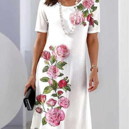 Women's Floral Midi Dress Short Sleeves