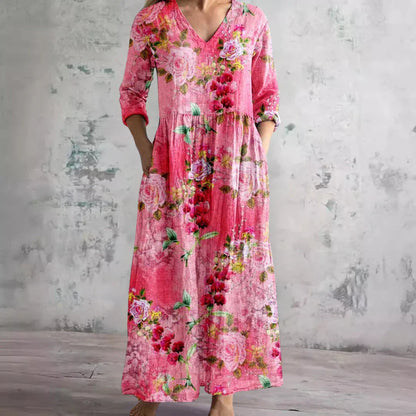 Women's Floral Print V-Neck Dress