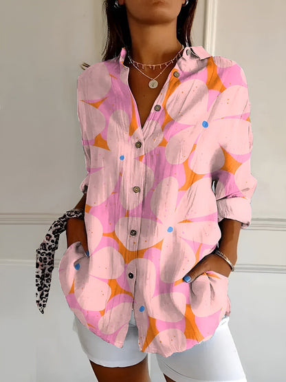 Women's Collared Blouse Printed Three-Quarter Sleeve