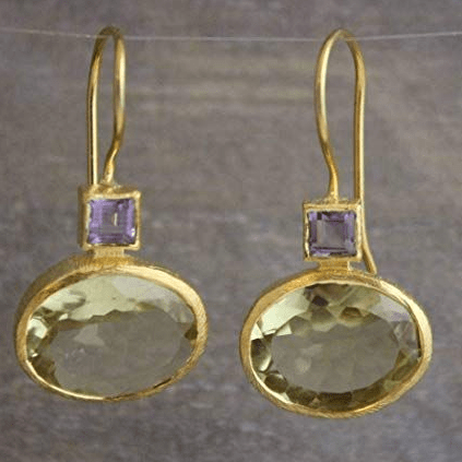 Green Crystal Gold Drop Earrings