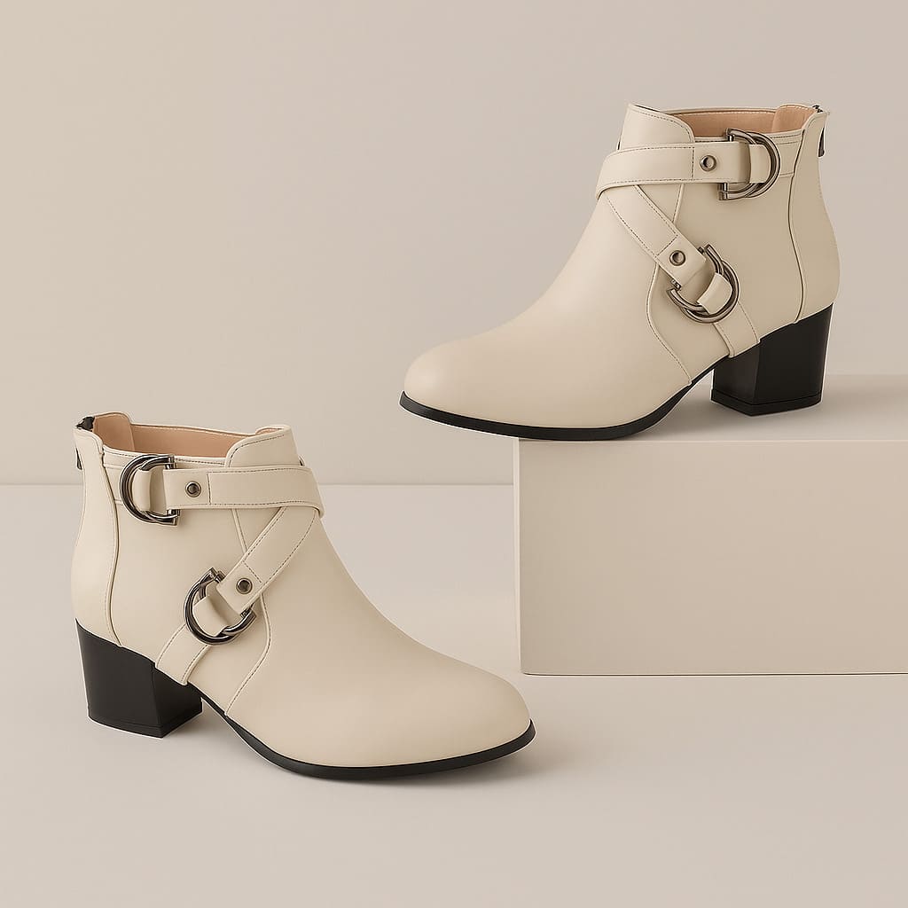 Women’s Heeled Ankle Boots with Buckle Strap