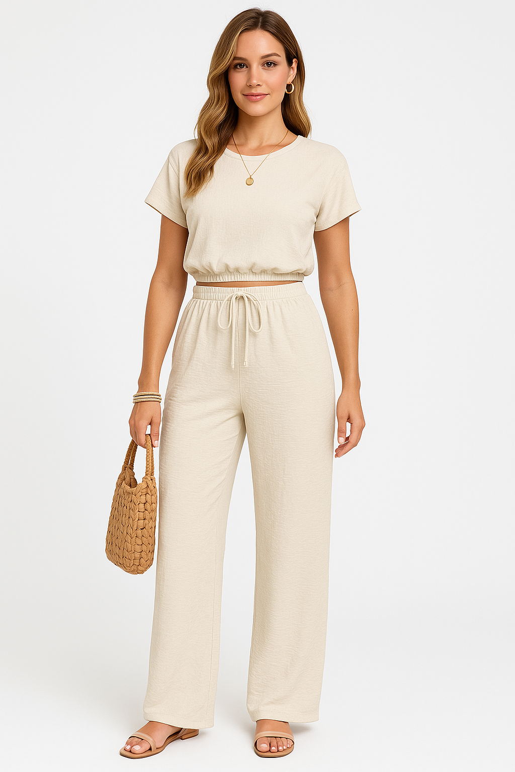 Women's Wide Leg Drawstring Pants Set